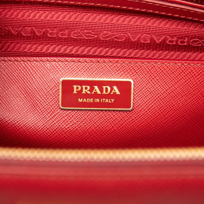 Prada Saffiano Galleria 2-Way Crossbody Shoulder Bag Red Gold Leather — view 5