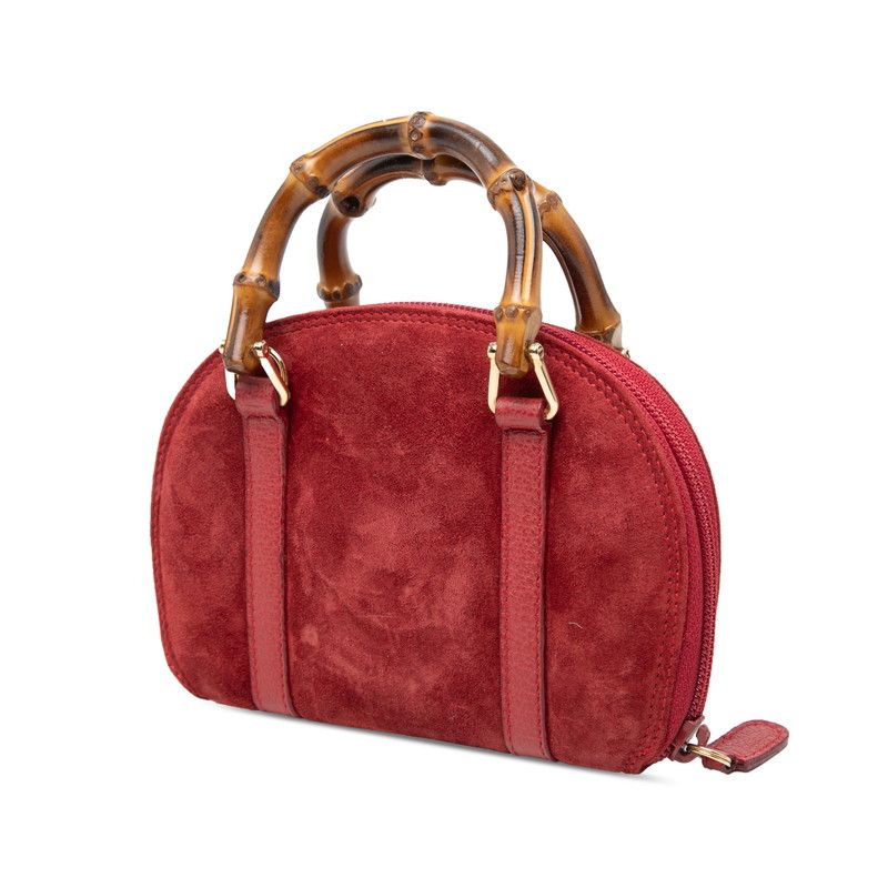 Gucci Bamboo Mini 2-Way Crossbody Shoulder Bag 039 Red Suede Leather — view 2