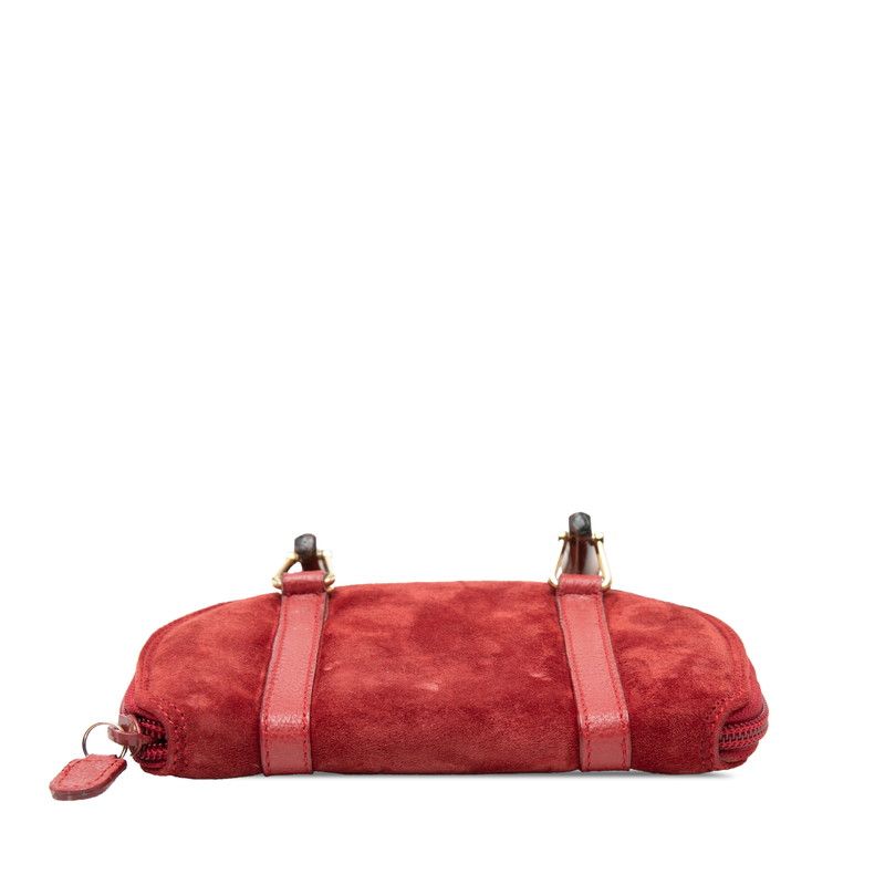 Gucci Bamboo Mini 2-Way Crossbody Shoulder Bag 039 Red Suede Leather — view 3