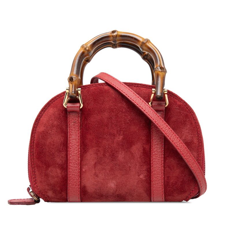 Gucci Bamboo Mini 2-Way Crossbody Shoulder Bag 039 Red Suede Leather