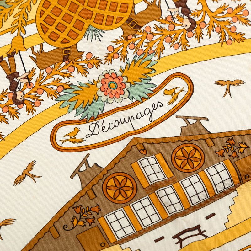 Hermes Carre 90 Decoupages Paper Cutting Scarf Khaki Green Multicolor Silk — view 4