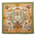 Hermes Carre 90 Decoupages Paper Cutting Scarf Khaki Green Multicolor Silk