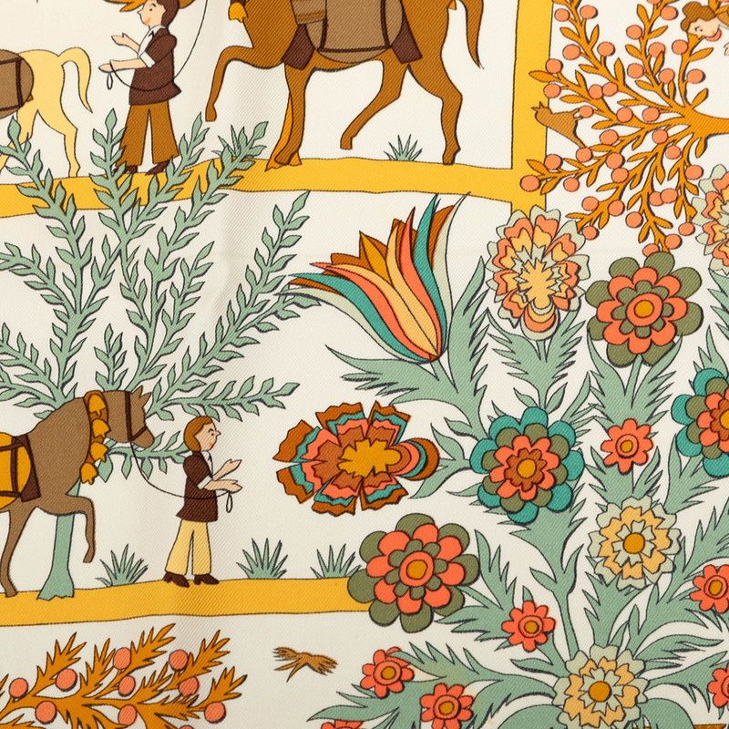 Hermes Carre 90 Decoupages Paper Cutting Scarf Khaki Green Multicolor Silk — view 5
