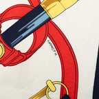 Hermes Carre 90 Yellow Gold Beat Eperon D'or Scarf Navy White Silk — view 6