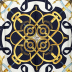 Hermes Carre 90 Yellow Gold Beat Eperon D'or Scarf Navy White Silk — view 2