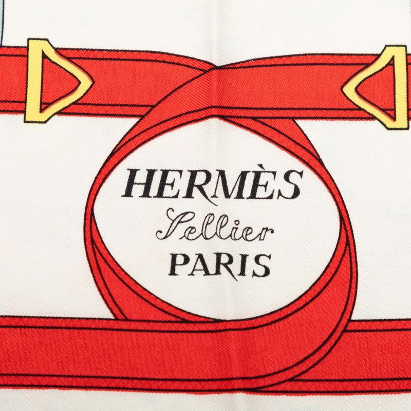 Hermes Carre 90 Yellow Gold Beat Eperon D'or Scarf Navy White Silk — view 3