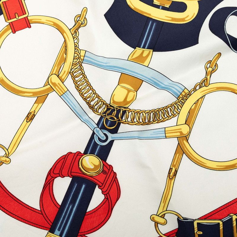 Hermes Carre 90 Yellow Gold Beat Eperon D'or Scarf Navy White Silk — view 5