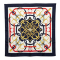 Hermes Carre 90 Yellow Gold Beat Eperon D'or Scarf Navy White Silk