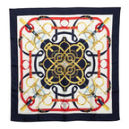 Hermes Carre 90 Yellow Gold Beat Eperon D'or Scarf Navy White Silk