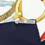 Hermes Carre 90 Yellow Gold Beat Eperon D'or Scarf Navy White Silk — view 8
