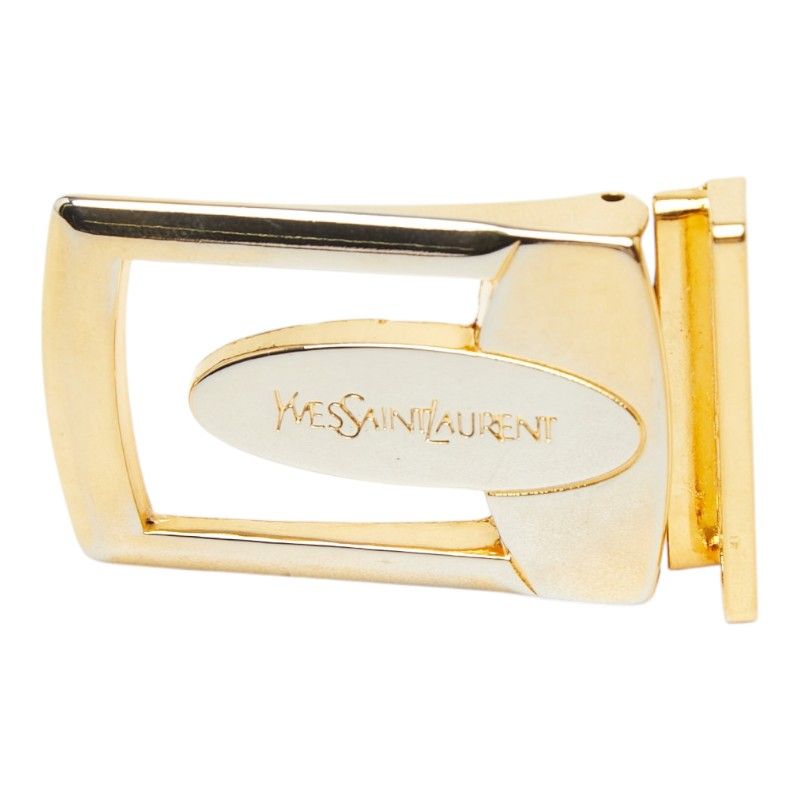 Saint Laurent Vintage Logo Belt Black Brown Leather Plated — view 7