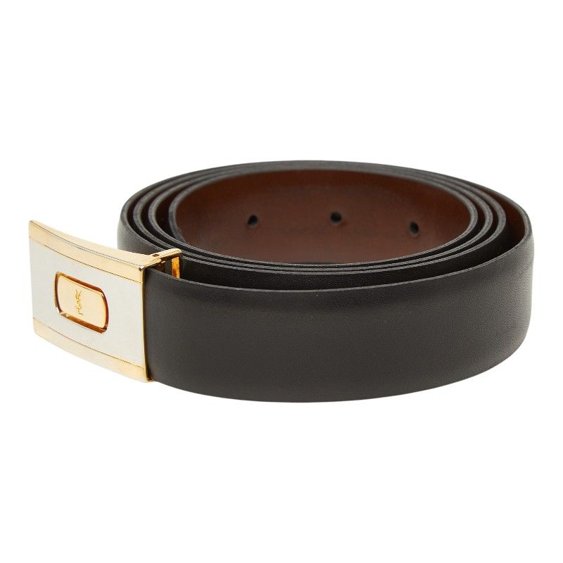 Saint Laurent Vintage Logo Belt Black Brown Leather Plated — view 2