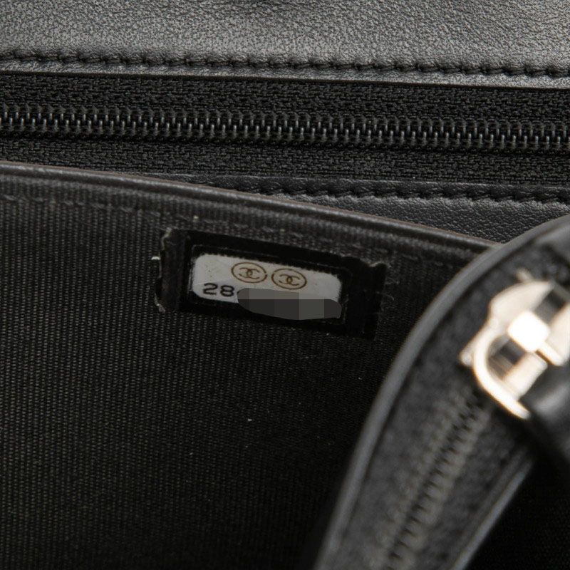 Chanel CC Logo Quilted Boy Chain Wallet Shoulder Bag Black Silver Caviar Leather — view 6