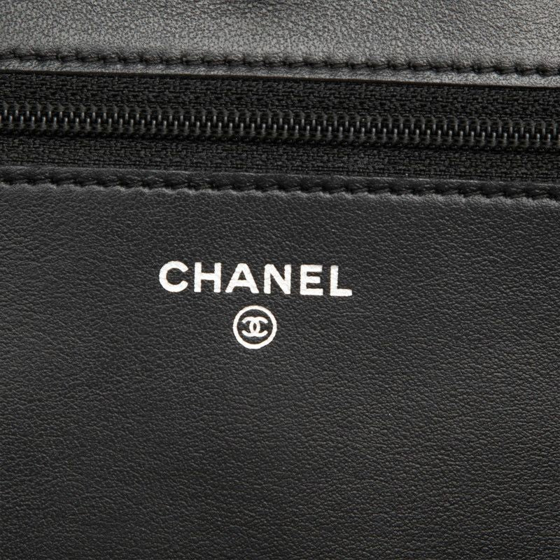 Chanel CC Logo Quilted Boy Chain Wallet Shoulder Bag Black Silver Caviar Leather — view 5