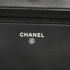 Chanel CC Logo Quilted Boy Chain Wallet Shoulder Bag Black Silver Caviar Leather — view 5