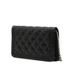 Chanel CC Logo Quilted Boy Chain Wallet Shoulder Bag Black Silver Caviar Leather — view 2