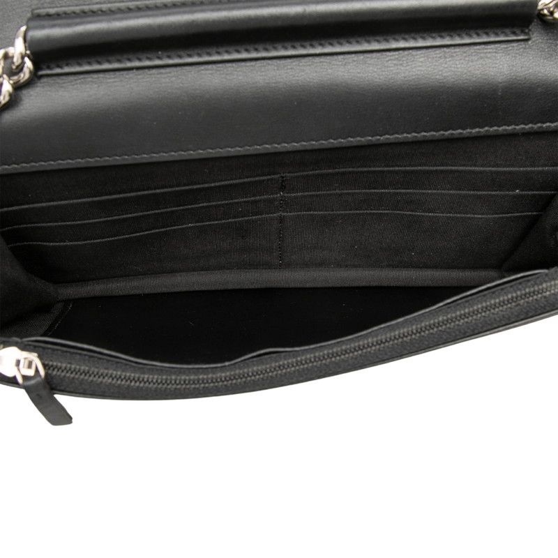 Chanel CC Logo Quilted Boy Chain Wallet Shoulder Bag Black Silver Caviar Leather — view 4