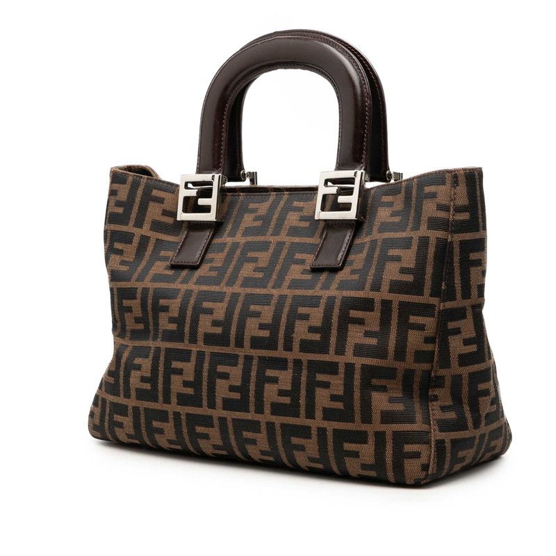 Fendi Zucca Handbag Brown Black Canvas Leather — view 2