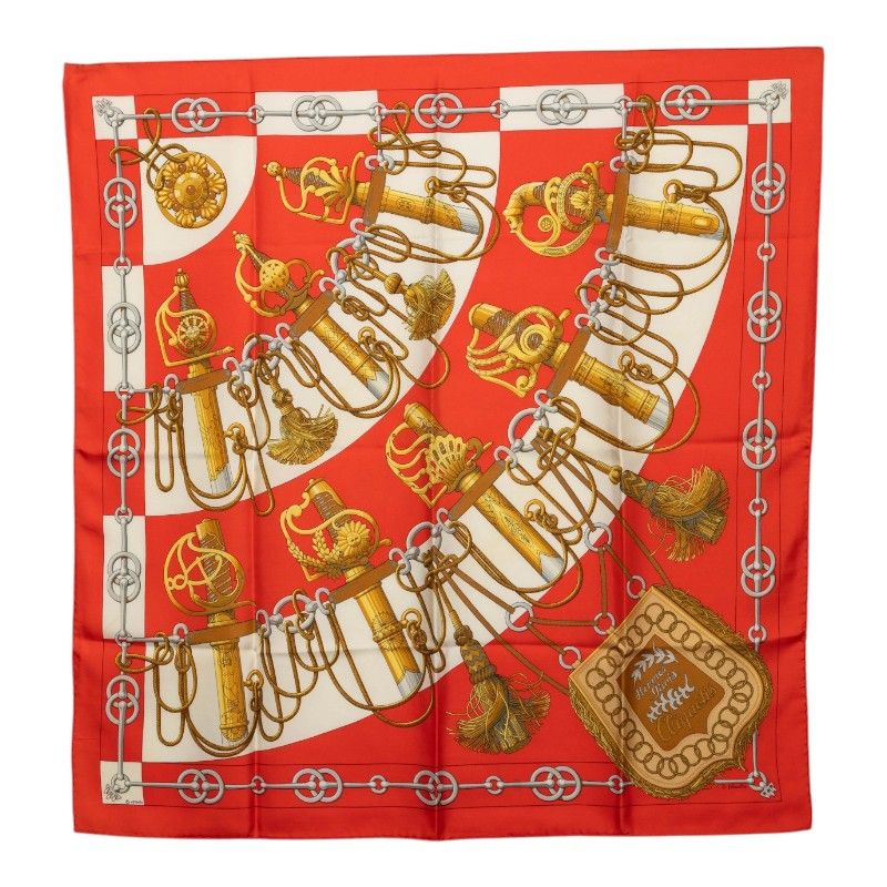 Hermes Carre 90 Cliquetis Scarf Red White Silk