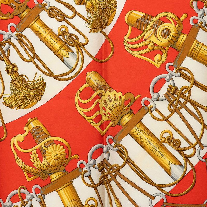Hermes Carre 90 Cliquetis Scarf Red White Silk — view 3