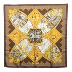 Hermes Carre 90 Life on Horseback la Vie a Cheval Scarf Brown Multicolor Silk
