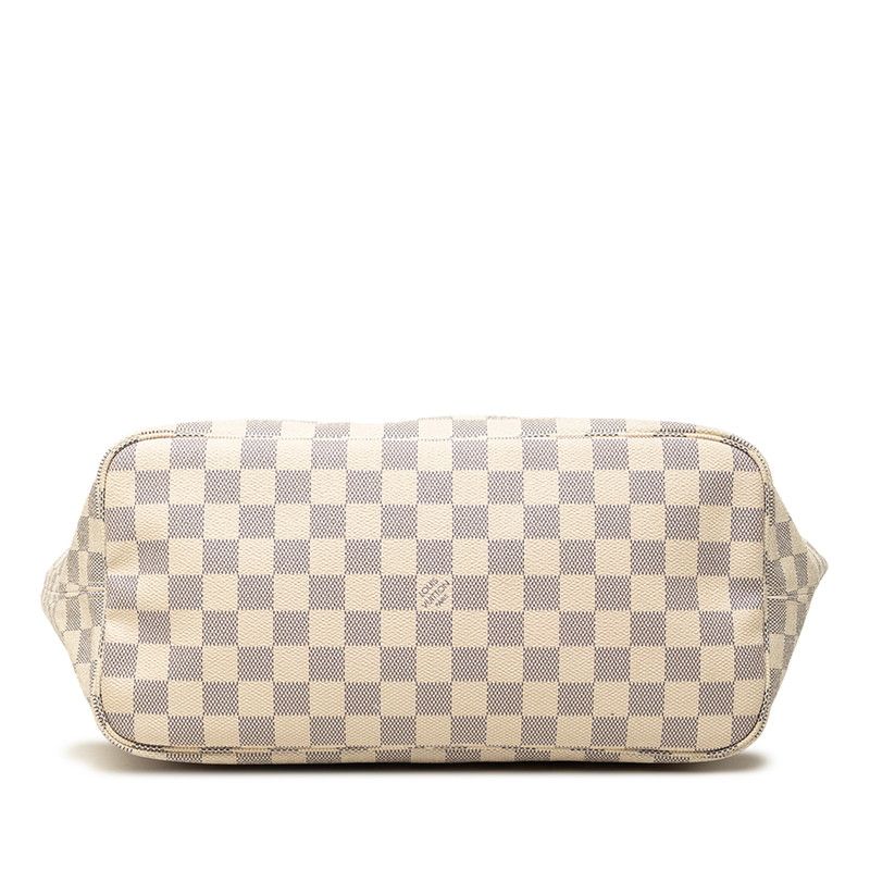 Louis Vuitton Damier Azur Neverfull MM Tote Shoulder Bag White Ivory Leather — view 3