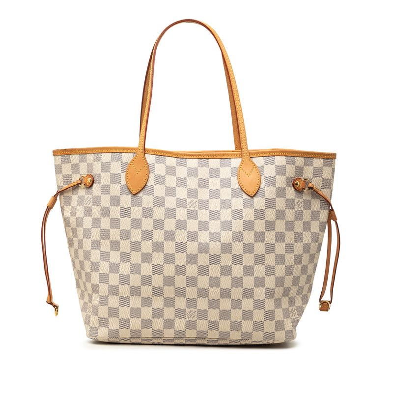 Louis Vuitton Damier Azur Neverfull MM Tote Shoulder Bag White Ivory Leather