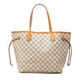 Louis Vuitton Damier Azur Neverfull MM Tote Shoulder Bag White Ivory Leather