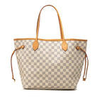 Louis Vuitton Damier Azur Neverfull MM Tote Shoulder Bag White Ivory Leather