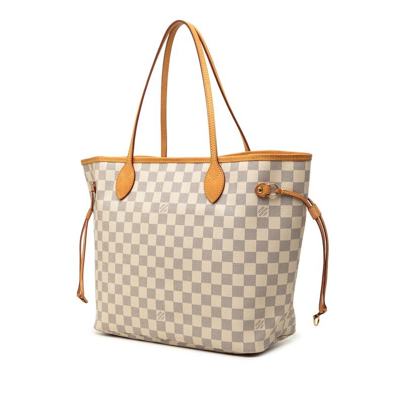 Louis Vuitton Damier Azur Neverfull MM Tote Shoulder Bag White Ivory Leather — view 2