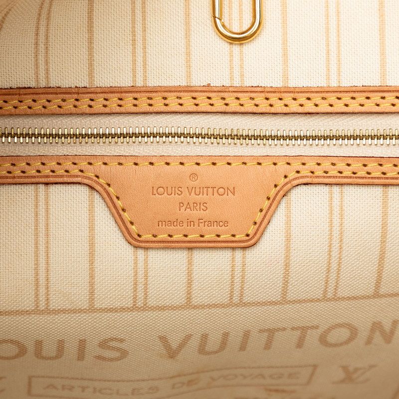Louis Vuitton Damier Azur Neverfull MM Tote Shoulder Bag White Ivory Leather — view 6