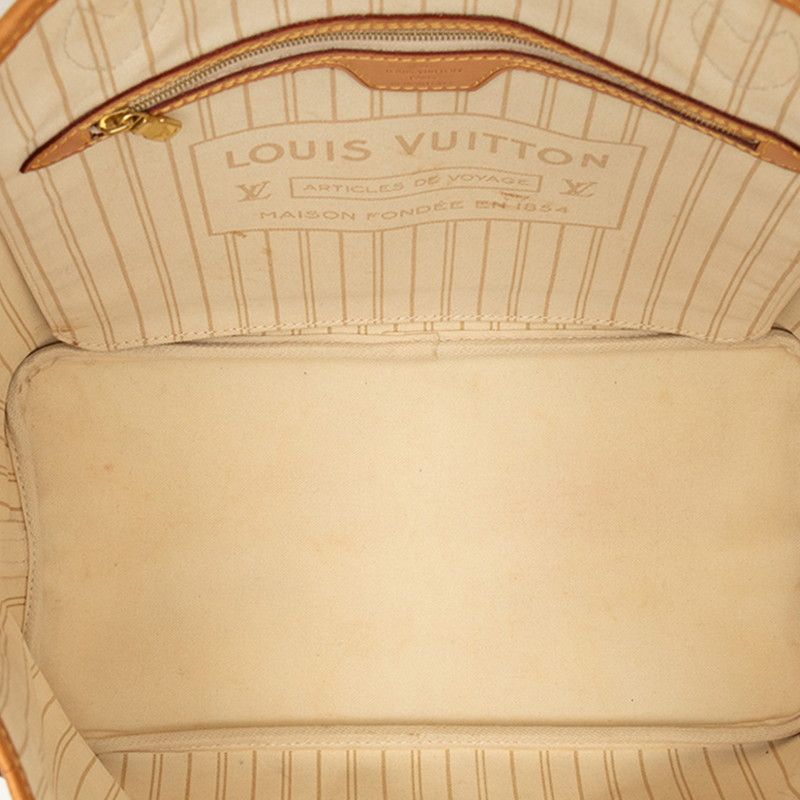 Louis Vuitton Damier Azur Neverfull MM Tote Shoulder Bag White Ivory Leather — view 4