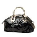 Gucci Bamboo 2-Way Shoulder Bag Black Gold Patent Leather