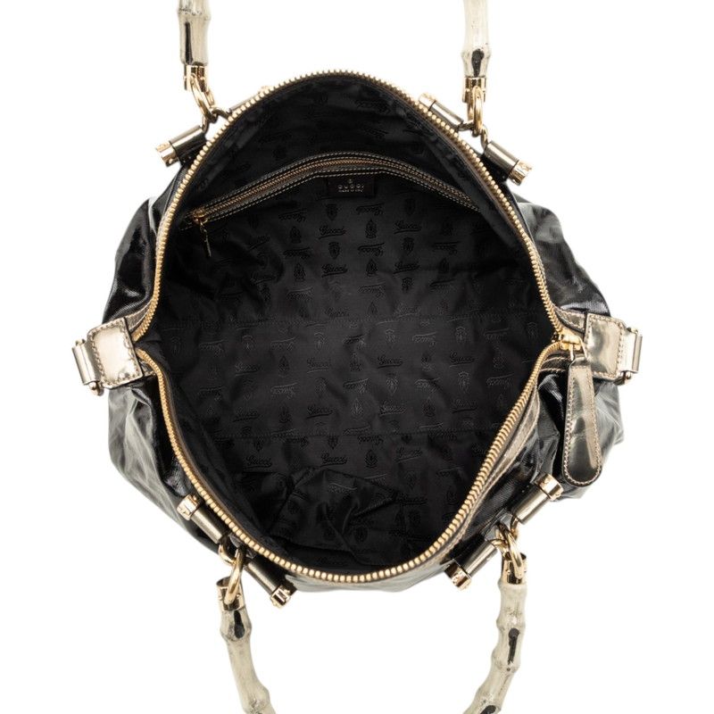 Gucci Bamboo 2-Way Shoulder Bag Black Gold Patent Leather — view 4