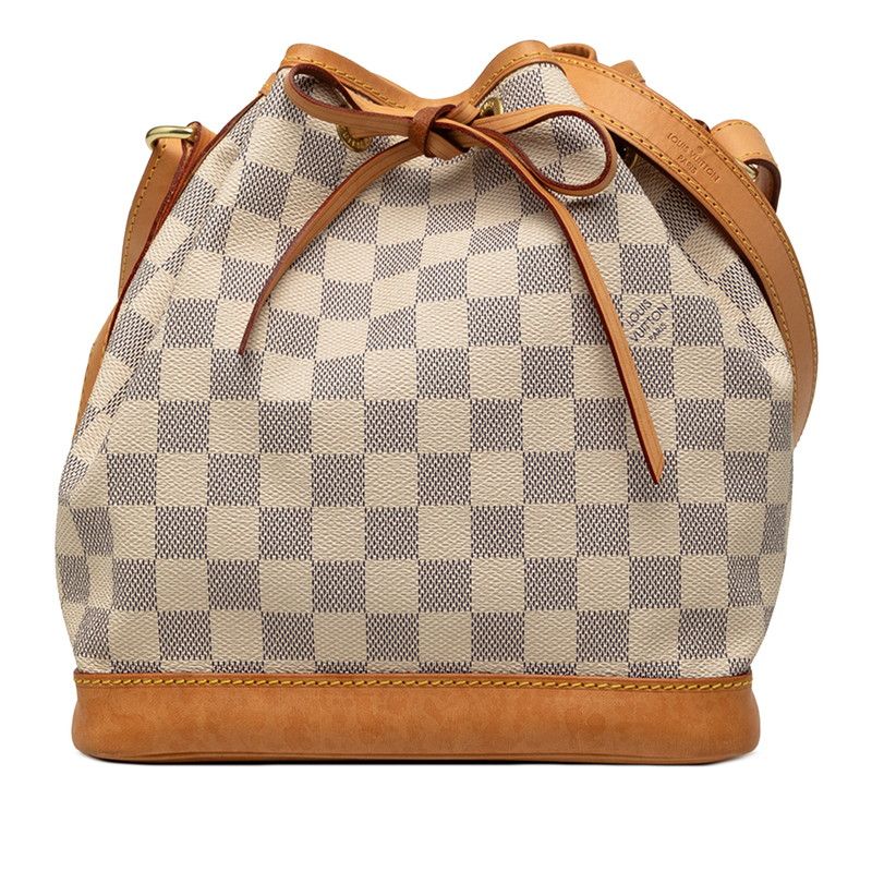 Louis Vuitton Damier Azur Noe BB Oblique Crossbody Shoulder Bag White Leather