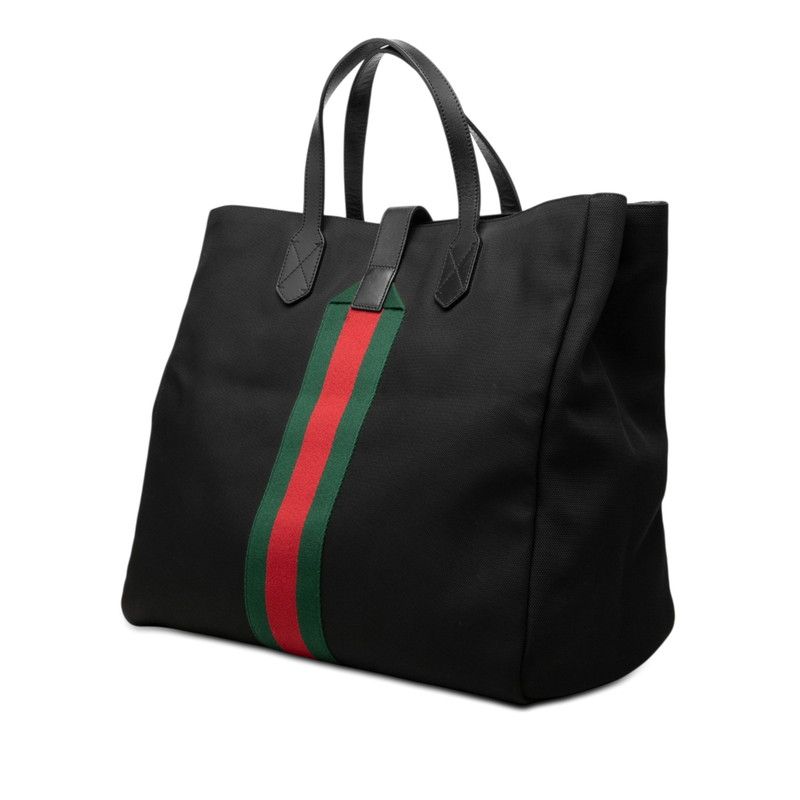 Gucci Sherry Line Tote Black Canvas Leather — view 2