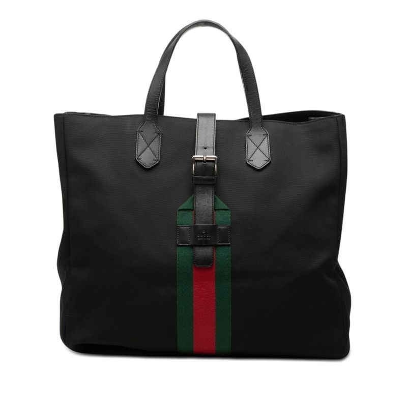 Gucci Sherry Line Tote Black Canvas Leather