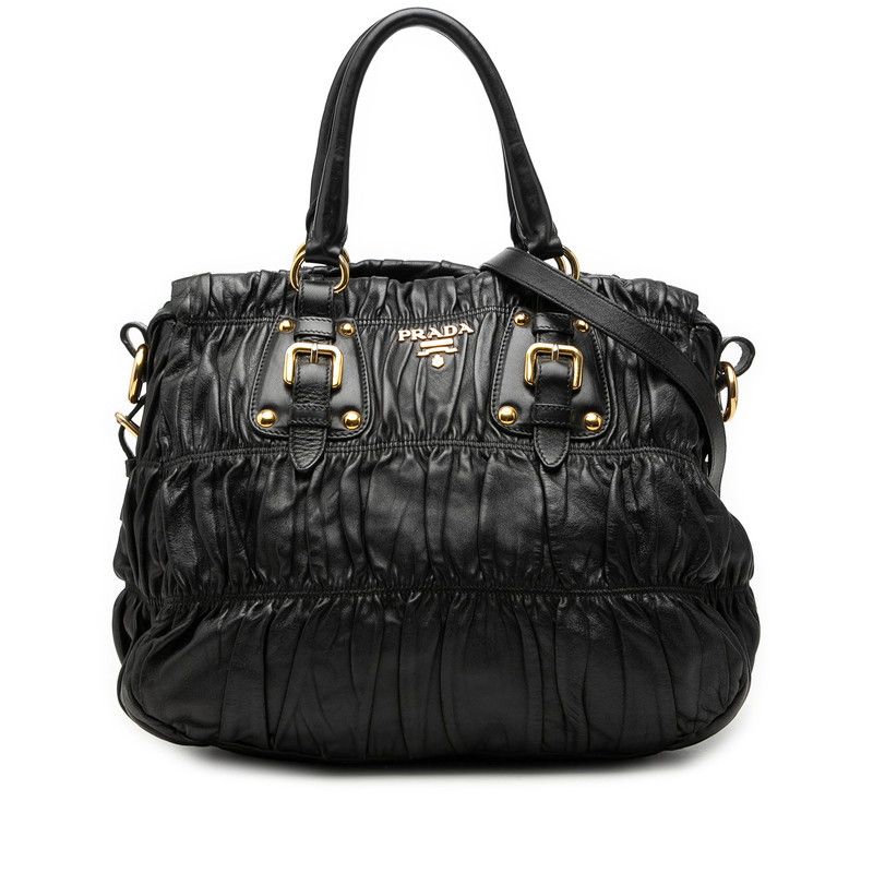 Prada Logo 2-Way Shoulder Bag Black Leather