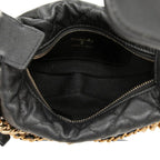 Chanel CC Logo Quilted Mini Hobo Handbag Ribbon Chain Black Caviar Leather — view 4