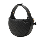 Chanel CC Logo Quilted Mini Hobo Handbag Ribbon Chain Black Caviar Leather — view 2