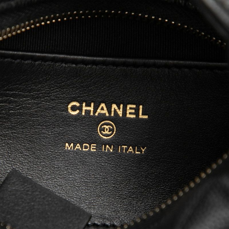 Chanel CC Logo Quilted Mini Hobo Handbag Ribbon Chain Black Caviar Leather — view 5