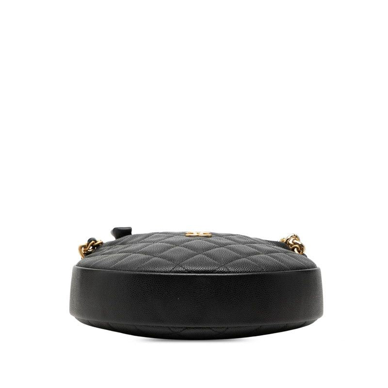 Chanel CC Logo Quilted Mini Hobo Handbag Ribbon Chain Black Caviar Leather — view 3