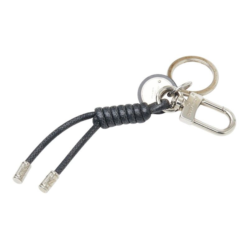 Louis Vuitton Damier Graphite Bag Charm Key Holder Leather Rope Black Silver — view 2
