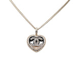 Chanel CC Logo Heart Motif Necklace Gold Black Plating Rhinestone