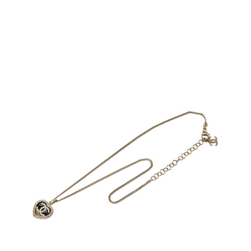 Chanel CC Logo Heart Motif Necklace Gold Black Plating Rhinestone — view 3