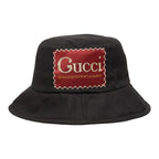 Gucci Logo Label Bucket Hat S 57 Black Red Cotton