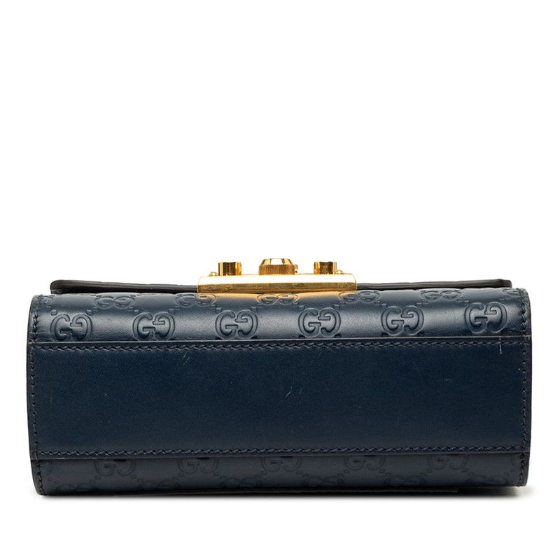 Gucci Guccissima Padlock Small Chain Shoulder Bag Navy Leather — view 3
