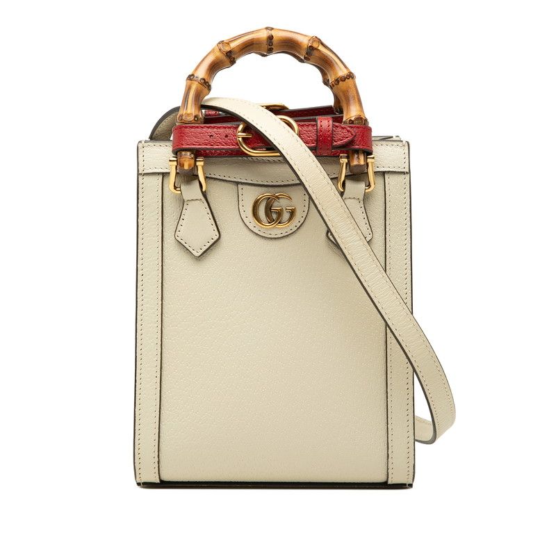 Gucci Bamboo Diana Mini Tote 2-Way Shoulder Bag Ivory White Leather