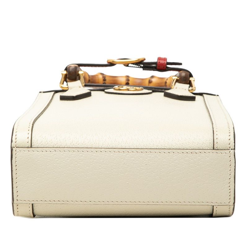 Gucci Bamboo Diana Mini Tote 2-Way Shoulder Bag Ivory White Leather — view 3
