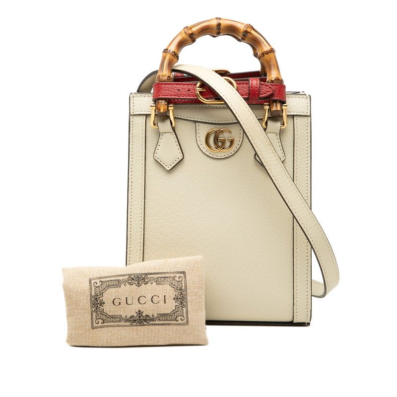 Gucci Bamboo Diana Mini Tote 2-Way Shoulder Bag Ivory White Leather — view 7